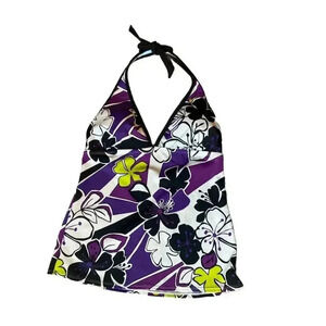 Nike Tankini Swimsuit Top Halter Black White Purple Size‎ 8 Bikini Beach Sporty